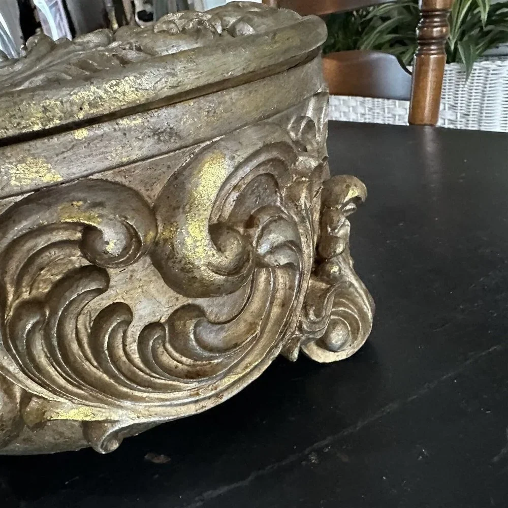Jewelry Trinket Box Vanity Box Art Nouveau Style Resin Repousse Footed Lined